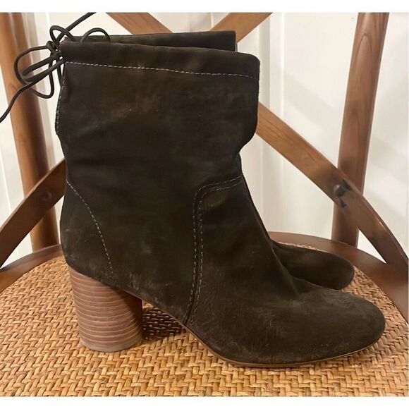 Madewell brown chocolate suede fold down tie back heeled bootie 7 - Picture 9 of 9